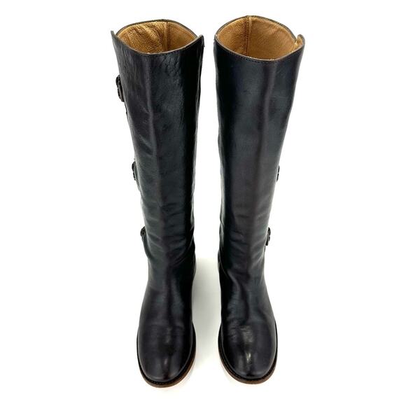 Frye Black Tall Boots Size 6.5 Leather Round Toe Low Block Heel Pull-On Style - Picture 4 of 15